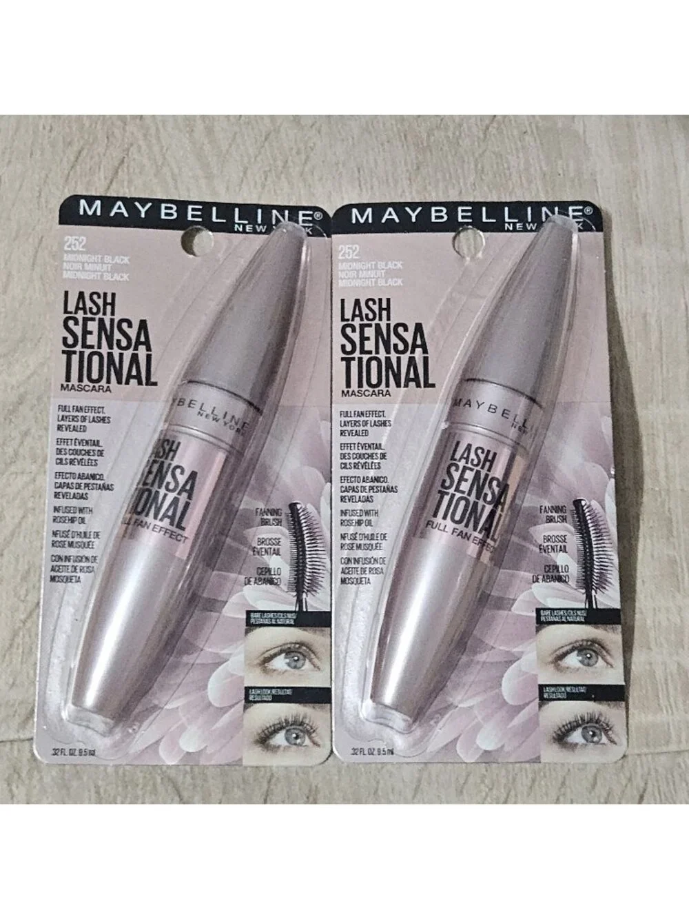 2 PACK Maybelline Lash Sensational Washable Mascara, #252 Midnight Black